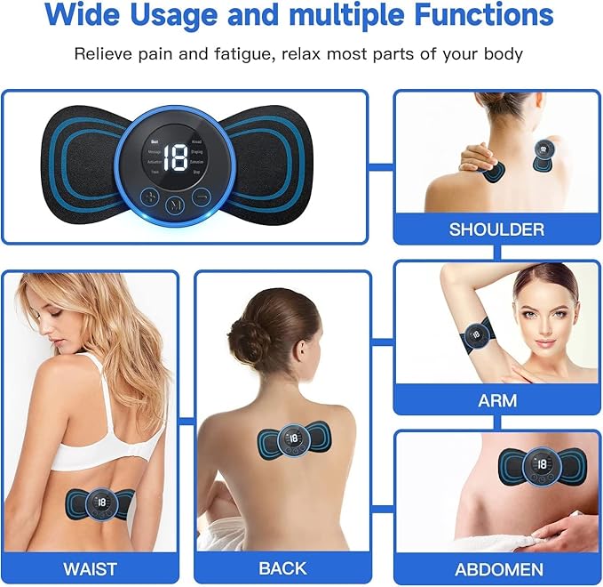 Body Massager, Wireless Portable Neck Massager with 8 Modes and 19 Strength Levels Rechargeable Pain Relief